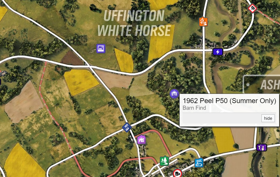 Map showing uffington white horse and peel barn