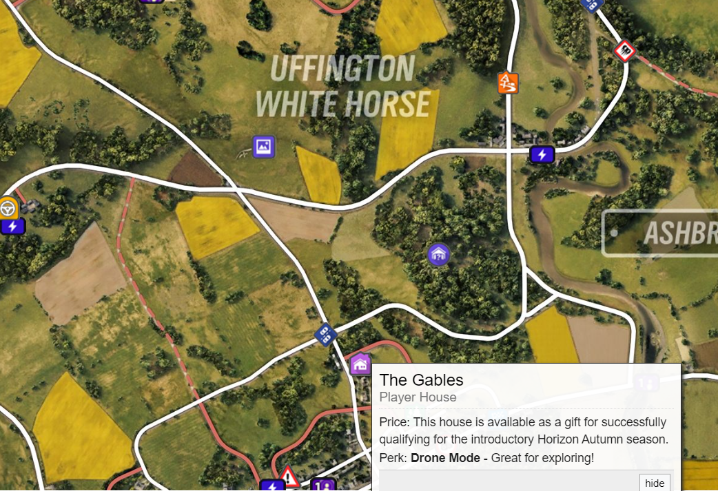 Road Map showing Uffington horse and the gables