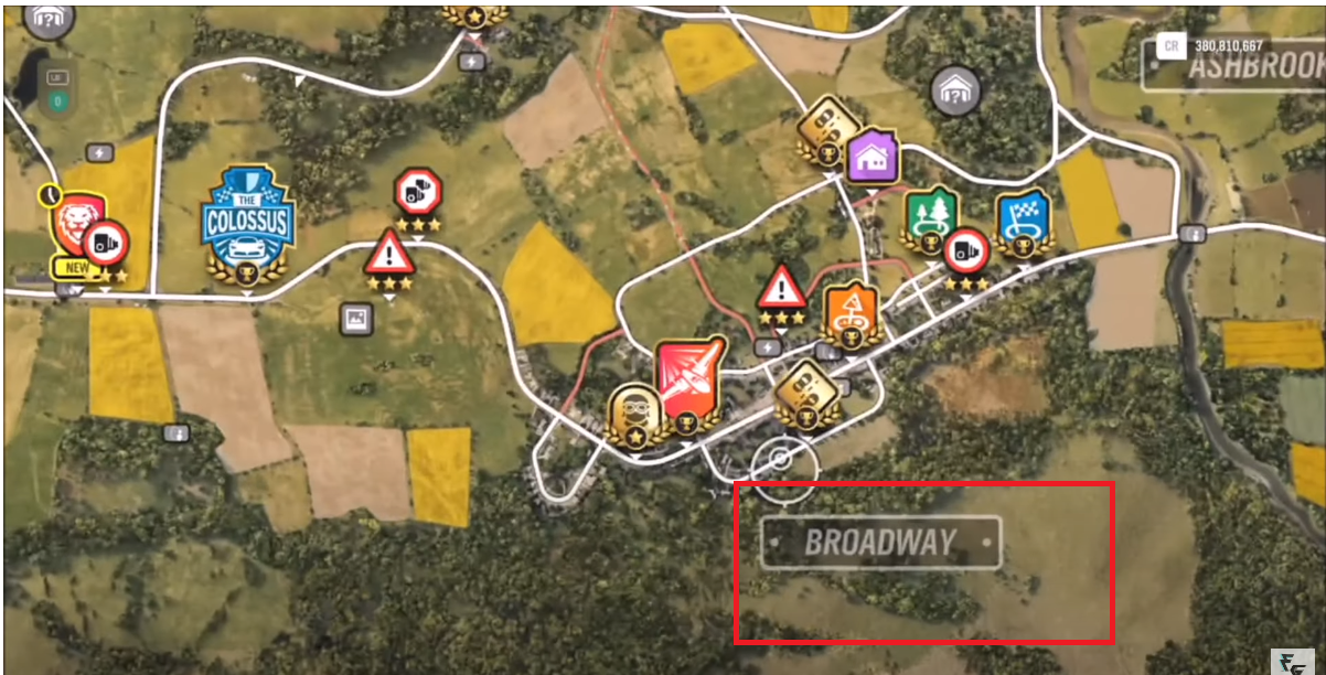 Broadway site is located at just below south of Horizon Site in Forza Horizon 4. 
