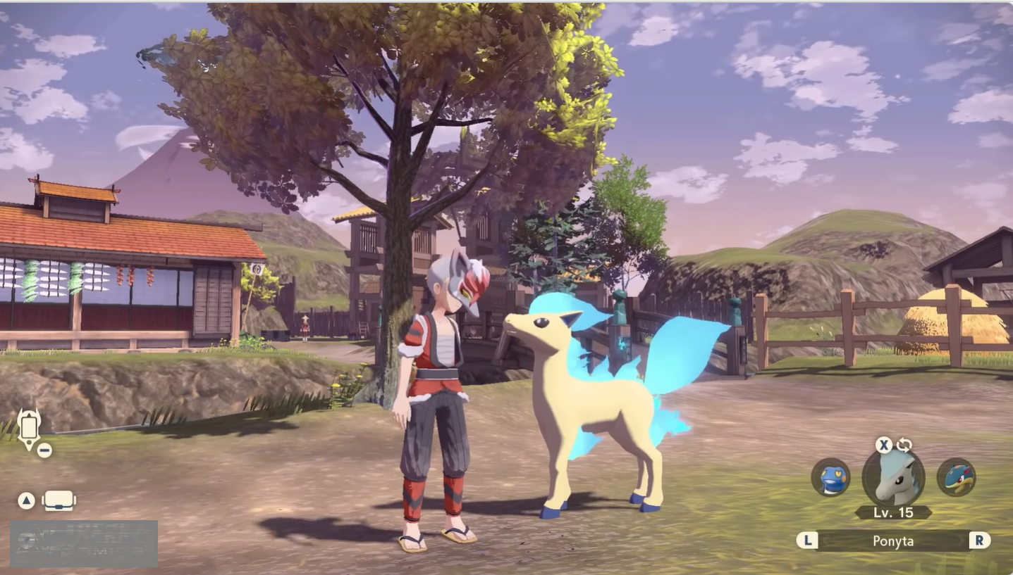 a man standing with his Shiny Ponyta. Rare