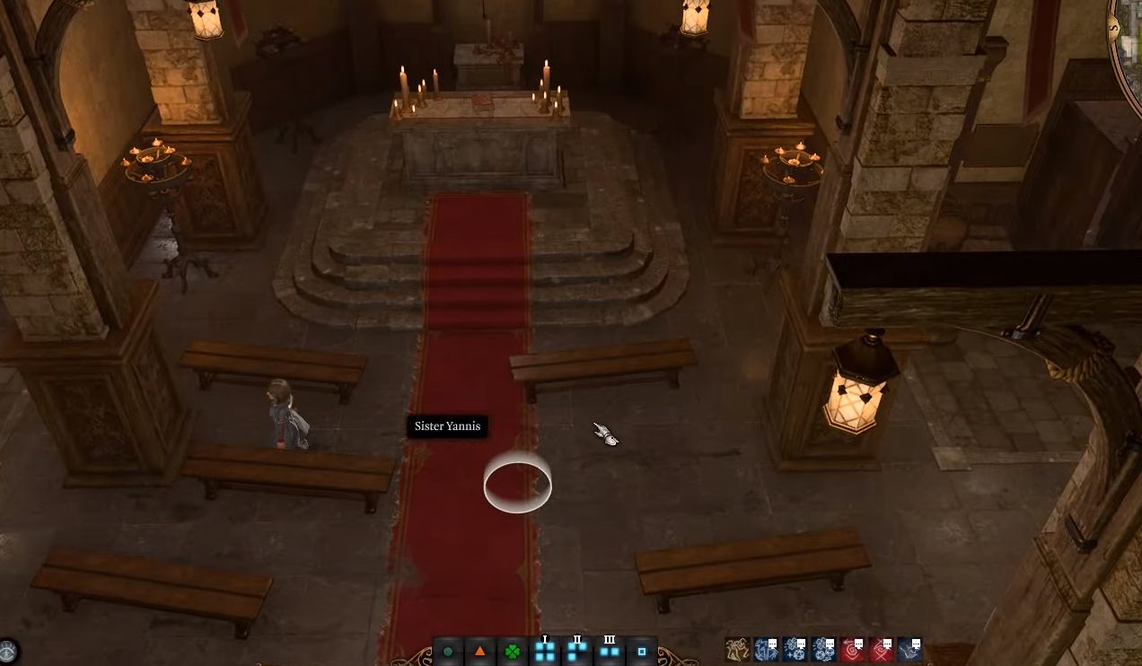 Player entering the Open Hand Temple to meet with the priestress.