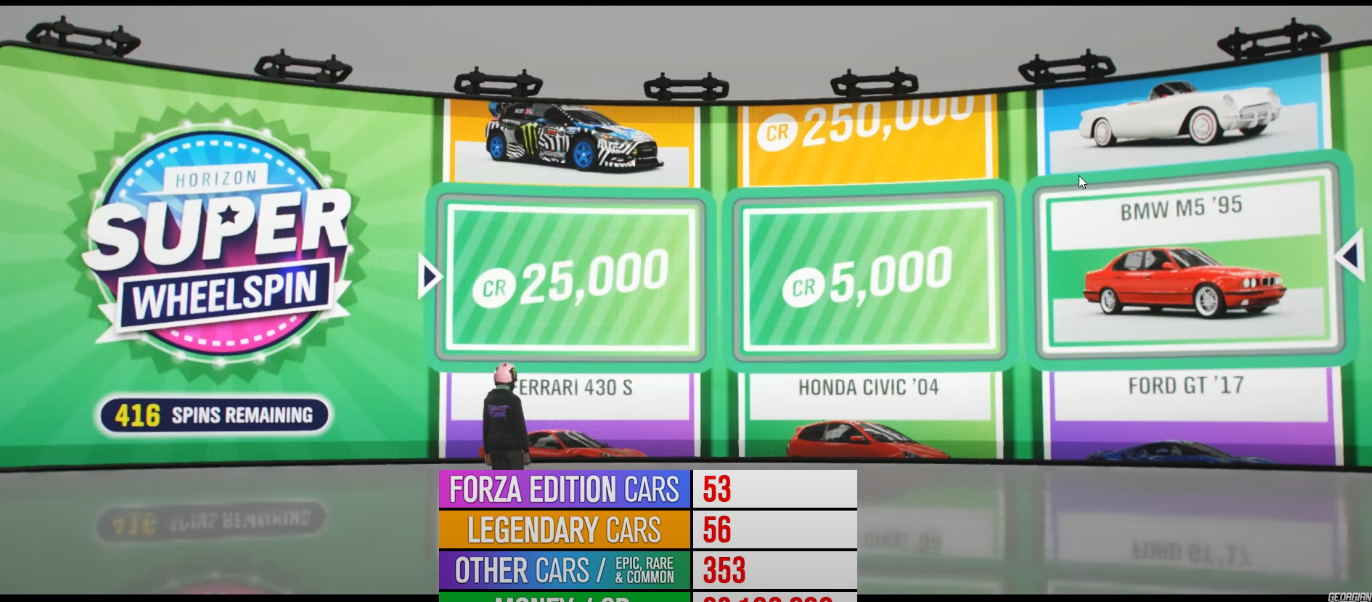 Players can spin the wheel to win various awards in Forza Horizon 4