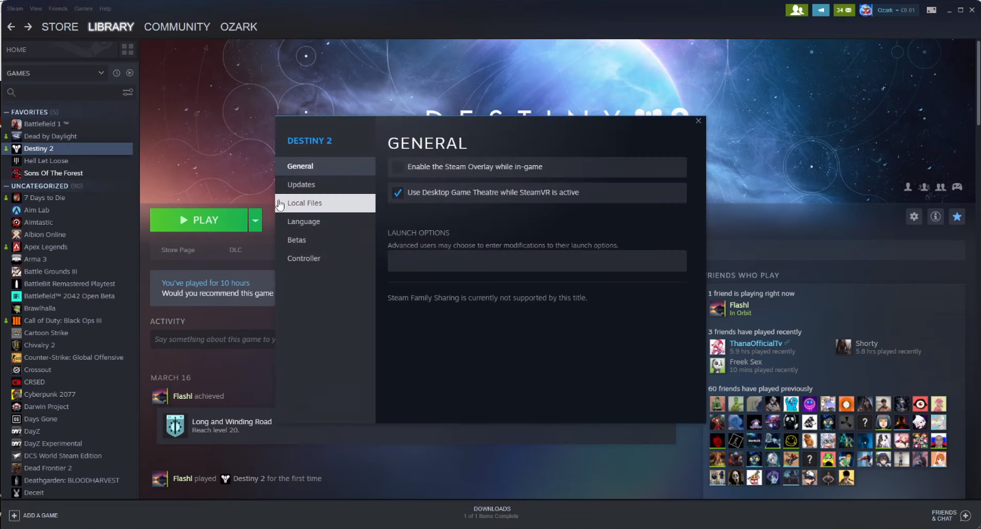 Local file of steam for solvoing destiny 2 not updating