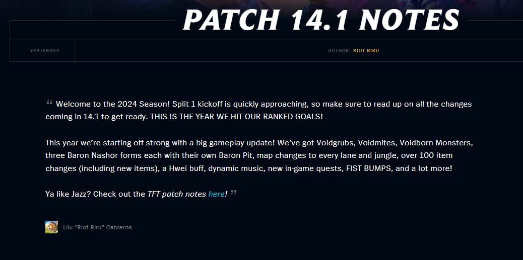 New patch notes 14.1