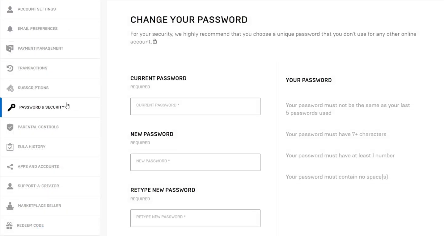 Select Password & Security
